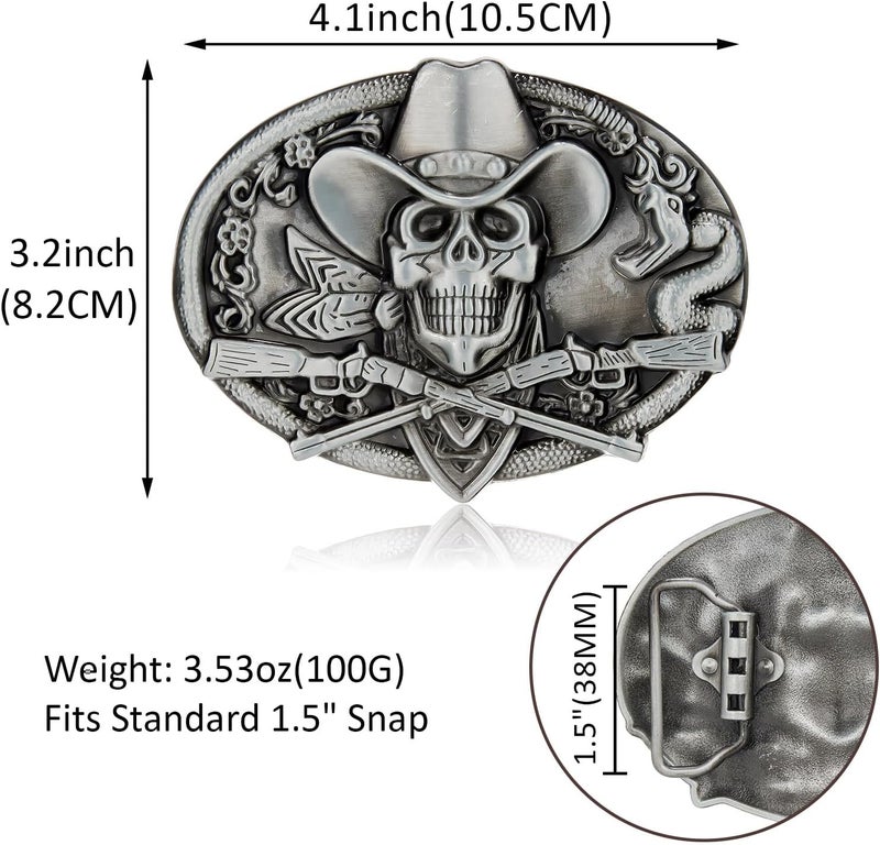 YOQUCOL Ghost Skeleton Skull Belt Buckle for Men American Native Western Cowboy Belt Buckle - Image 2